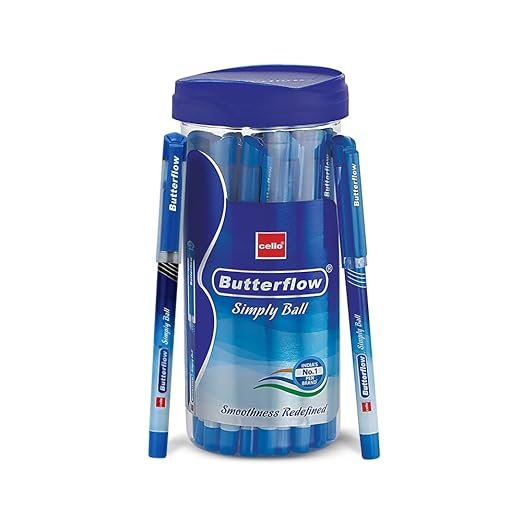 Cello Butterflow Simply Ball Pen Set | Pack of 25 Ball Pens | 20 Blue and 5 Black Ink Colour Pens